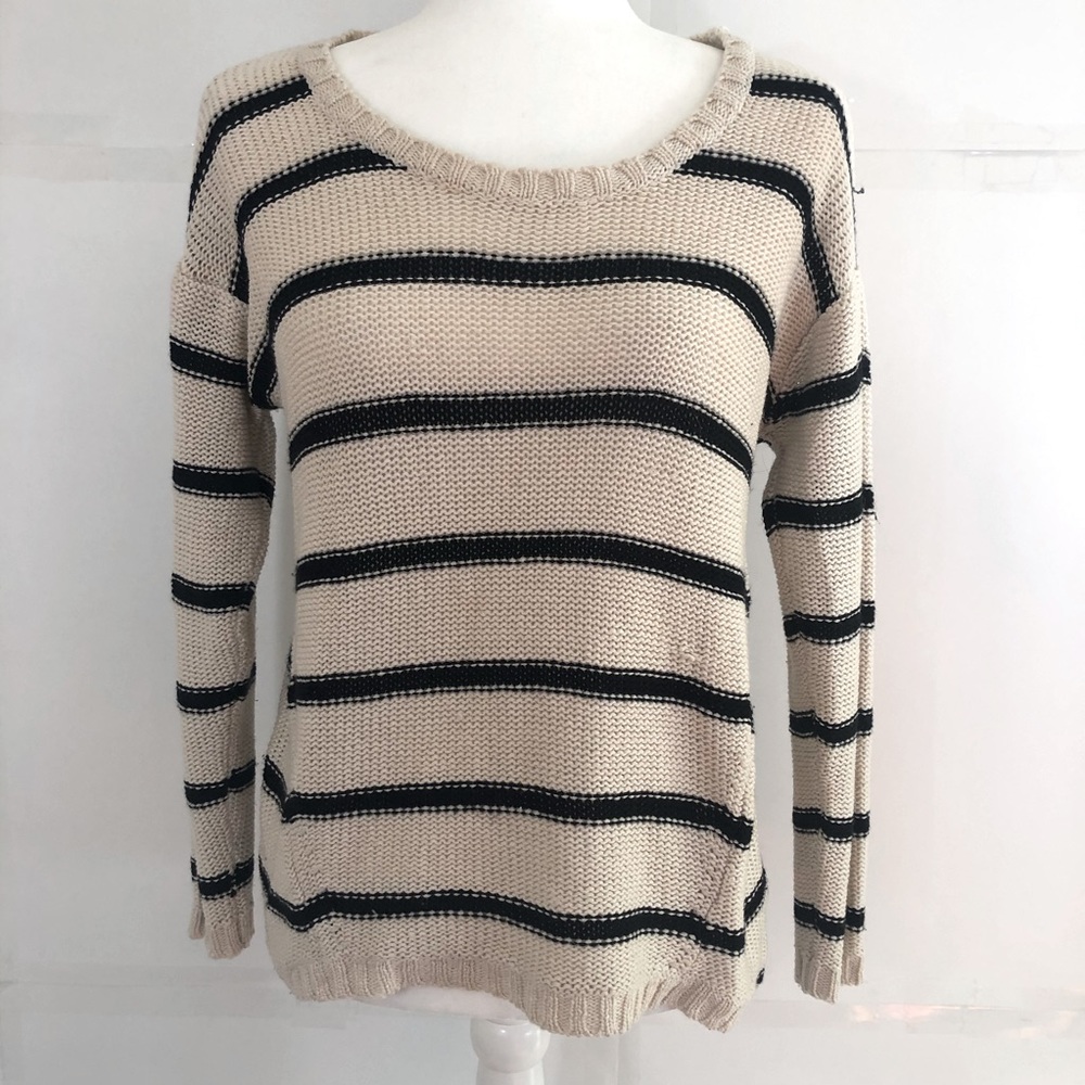 Crochet knit striped sweater